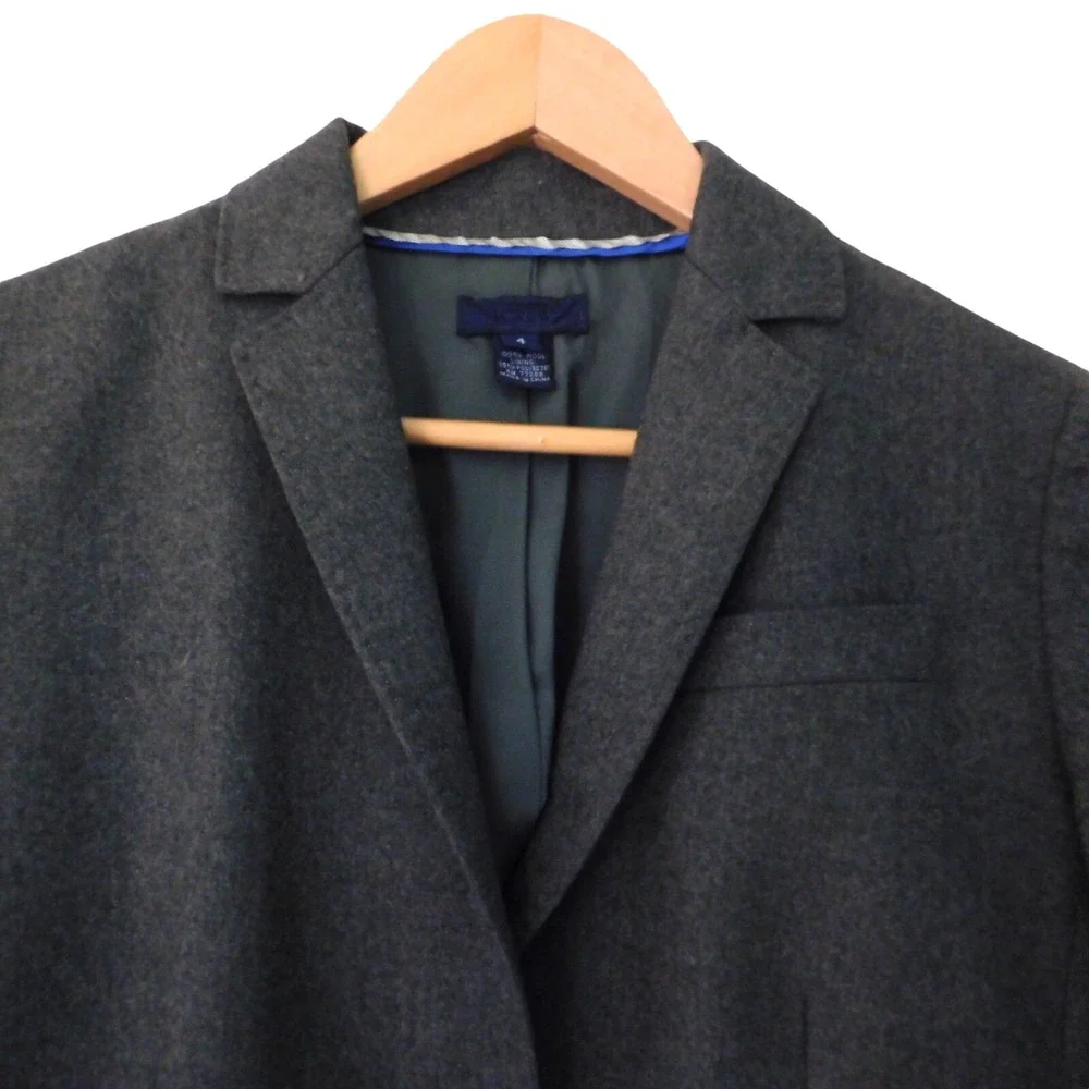 J‎ Crew Womens Super 120s 100% Wool Three Button Blazer Jacket Size 4 Gray